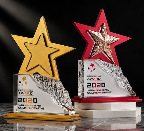 Split Star Silver Base Acrylic Award - custom acrylic awards with your logo